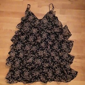 EUC- black/pink/green floral ruffle  dress